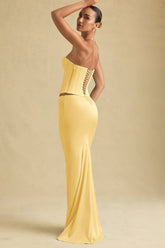 Draped Low-Rise Maxi Skirt in Pastel Yellow